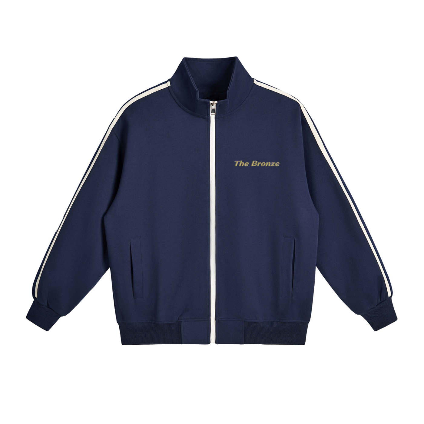 Contrast Side-Stripe Stand Collar  Jacket — Blue